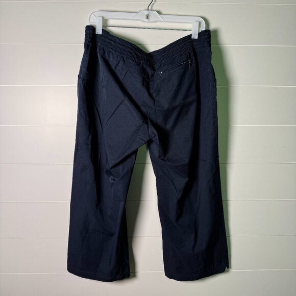 VTG Nike Wide Leg Capri Workout Pants XL (16-18) Navy with Yellow Swoosh - Picture 4 of 7